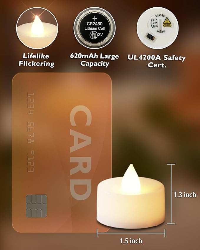 Homemory 12pcs Flameless LED Tea Lights with Remote & Timer, 400+Hours Realistic Flickering Battery Candles for Seasonal, Tabletop, and Centerpieces Decor