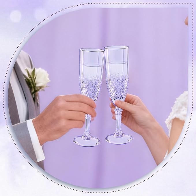Plastic Champagne Flutes, 24PCS Purple Wine Glasses Goblets Cups Reusable Flute, for Weddings Bachelor Parties Toasting and Events(24, Purple)