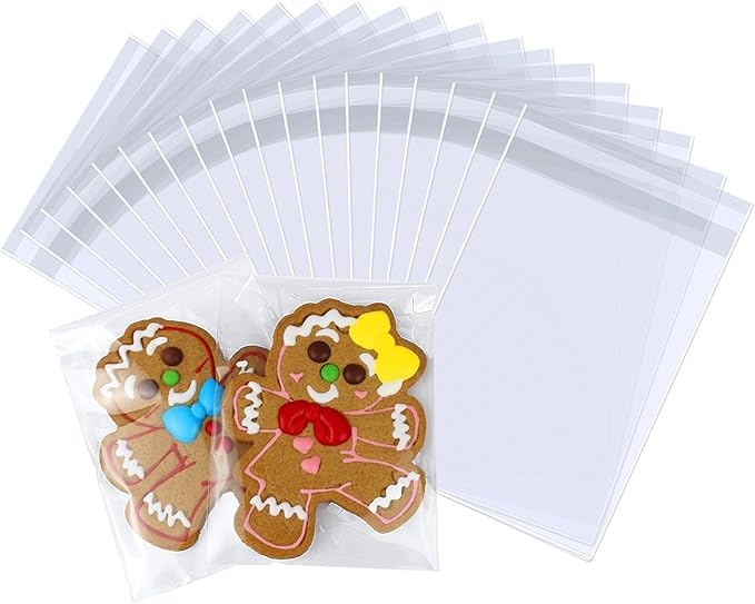 PigPotParty 4''x 6" Clear Plastic Cellophane Gift Wrap Bags, 100 Pcs Small Self Sealing Cookie Bags for Gift, Party favor, Candy, Treat, Goodies, Snack, Self Adhesive Resealable