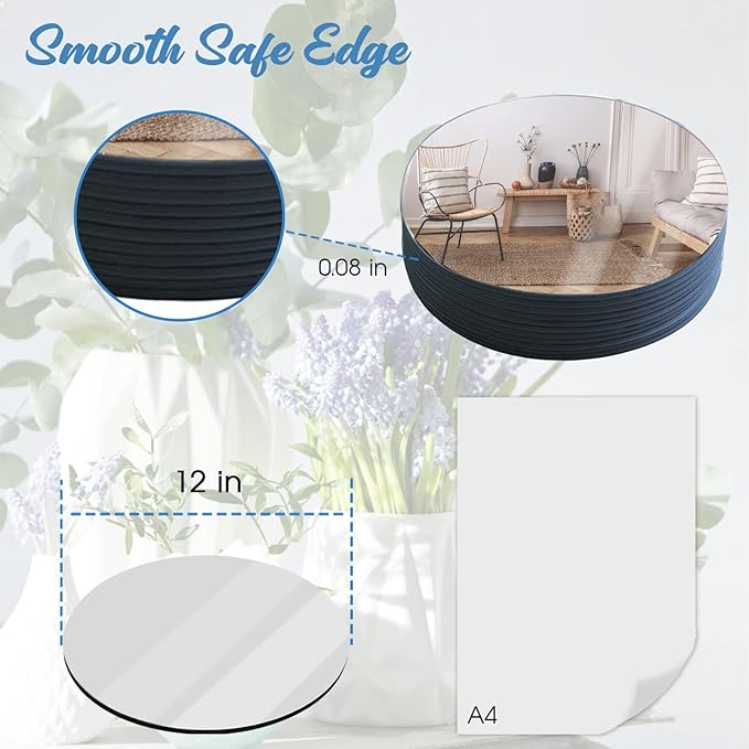 JAMBALAY Round Mirror Centerpieces for Tables, 12Inch Glass Mirror Table Centerpieces, Circle Glass Mirror Trays, Mirror Candle Plates for Wedding Decoration and Party, 12Pcs