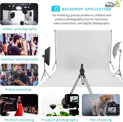ISSUNTEX 10X12 ft Background Muslin Backdrop, Photo Studio, Collapsible High Density Screen for Video Photography and Television-White
