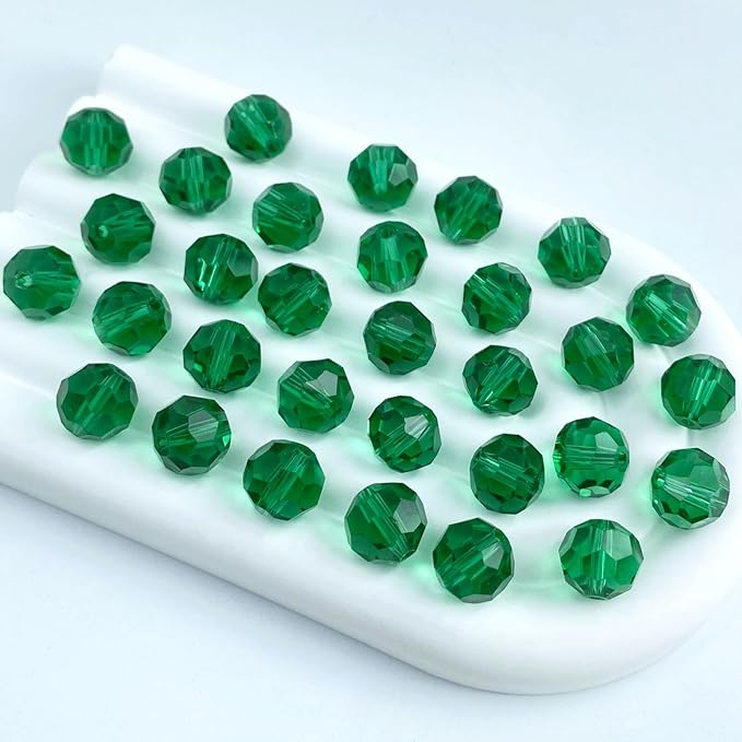 50 PCS 10mm Crystal Glass Beads Round Multiple Faceted Loose Spacer Glass Beads for DIY Handcrafte Bracelet Necklace Earring Jewelry Making(Malachite Green)