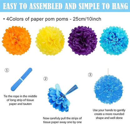 Colorful Birthday Decorations - Mexican Fiesta Party Decorations with Happy Birthday Banner, Paper Fans, Paper Pom Poms,Dots Garland, Pennant Banner, Honeycomb Balls Packs