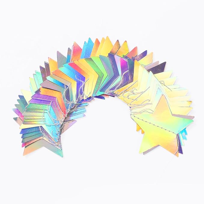 Iridescent Disco-Holographic Party-Decorations Christmas Garland - 62ft Twinkle Little Star Streamers Hanging Banner,Wedding Birthday Bachelorette Baby Bridal Shower Decor Hugtmr