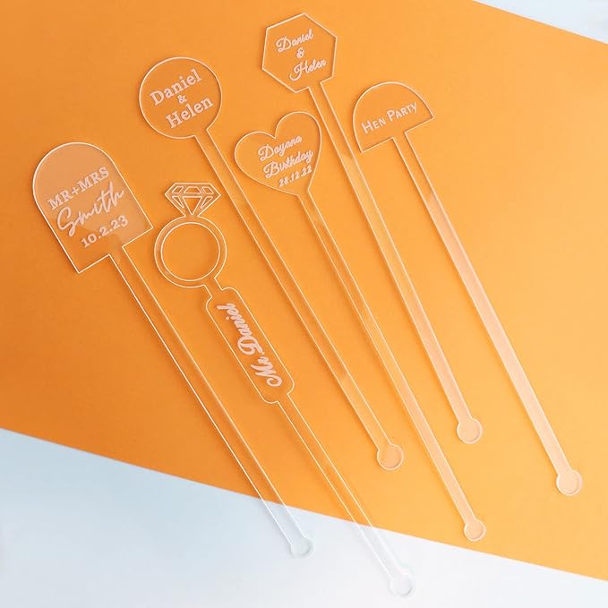 20Pcs Personalized Acrylic Stir Sticks,Custom Cocktail Swizzle Sticks Bar Drinks Mixing Rod for Coffee Whiskey Beverage,Perfect for Wedding,Birthday,Bachelorette,Bridal or Baby Shower,Corporate Event