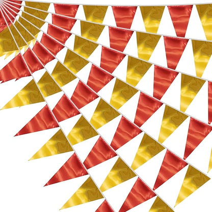 40M/130FT Red Gold Triangle Pennant Banner Flag Metallic Fabric Bunting Garland for Christmas Graduation Anniversary Birthday Engagement Wedding Anniversary Casino Party Decorations Supplies