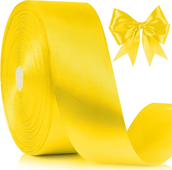 NESCCI 100 Yards Ribbon,1-1/2 Inch Yellow Satin Ribbon,Single Face Satin Ribbons,Perfect for Gift Wrapping,Wedding Decoration,Handmade Bows,Wrapping Bouquet, Halloween, Christmas