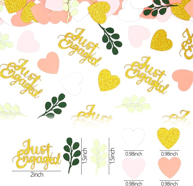 200PC Engagement Confetti for Engagement Party Decorations Sage Green and Pink Gold Heart Just Engaged Table Confetti for Wedding Shower Bachelorette Party Decorations