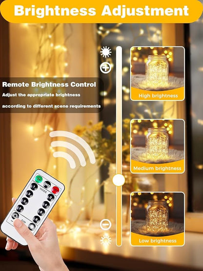 8 Pack Each 20FT 60LED Fairy Lights Battery Operated with Remote, Waterproof Twinkle Lights with Timer, Cuttable String Light Indoor & Outdoor for Bedroom Classroom Wedding DIY Christmas (Warm White)