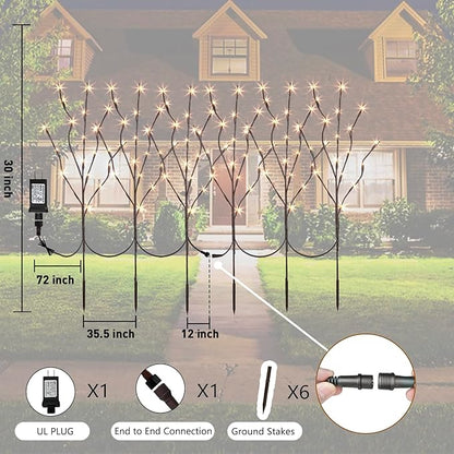 PEIDUO Lighted Willow Branches 30Inch 120 LED Twig Lights, 6PK Tree Branch Pathway Light for Holiday Xmas Decorations Indoor Outdoor Stake Lights