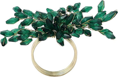 Napkin Rings Set of 6 for Dining Table Decoration Parties Everyday Metal Napkin Holder Leaf Dark Green (Pack of 6)