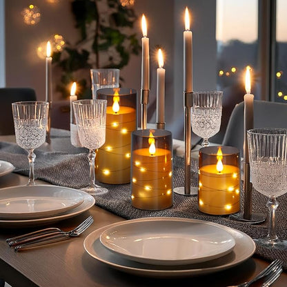 Aignis Flickering Flameless Candles Battery Operated Candles LED Candles with Remote Timer for Home/Wedding/Birthday/Holiday Decor, Grey 3D Flame Set of 3 (D3 xH4 5" 6")