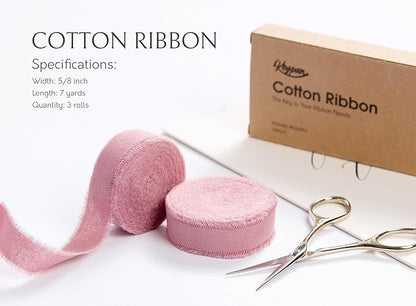 Pink Ribbon 5/8" x 21 Yards with Frayed Fringe Fabric Cotton Ribbons for Gift Wrapping Wedding Invitations Flower Bouquet Baby Shower
