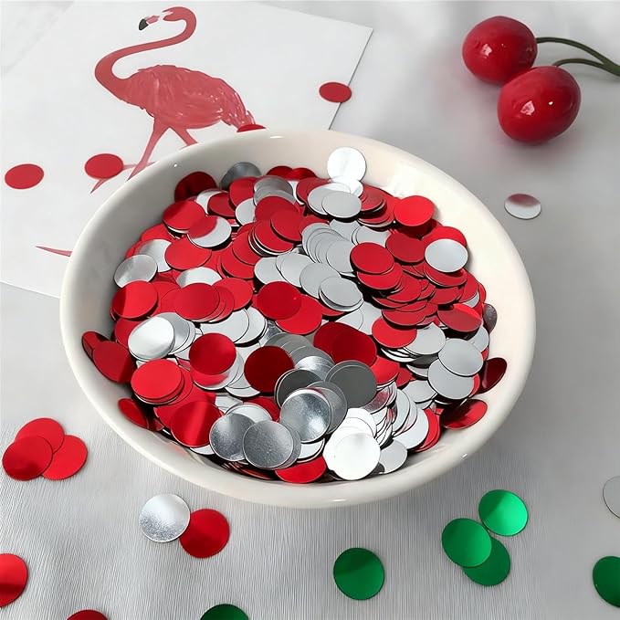 Red White and Green Round Foil Metallic Confetti for Fill Balloons, Wedding, Birthday, Christmas Party, Festival Decoration(8000PCS)