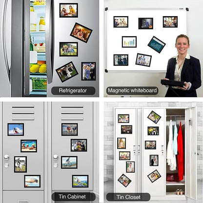 Magnetic Picture Frames with Black Border(3.5"X5",10 Pack),Magnet Photo Frame Pockets/Holder,Decorations for Home/Office/School/Classroom/Party