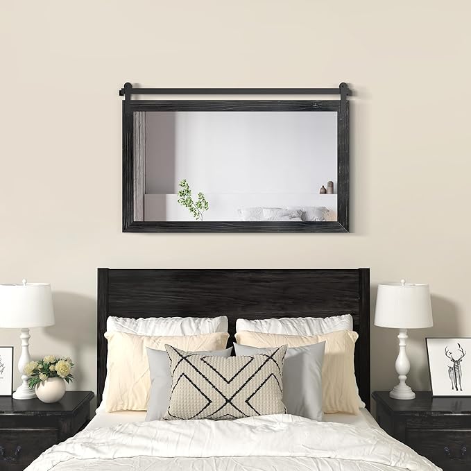COGOOD Farmhouse Bathroom Mirror - 45 x 30 Large Rectangle Barn Door Mirror for Vanity, Bedroom, Living Room Wall Decor (Black)