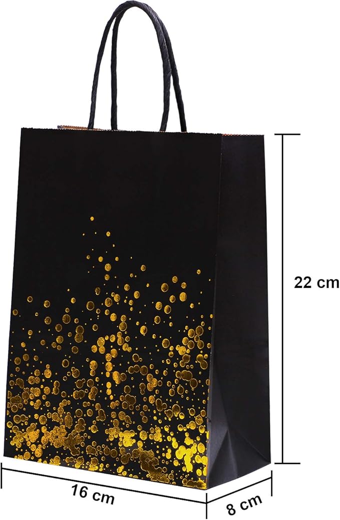 Cooraby 30 Pieces Bronzing Gold Black Paper Kraft Polka Dot Party Bags With Handle for Party Favors and Hen Parties