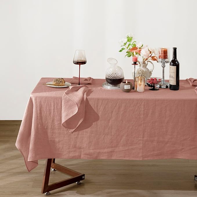 Talasily Linen Tablecloth 100% Pure Linen Table Cloth 60x108 Inches Rectangle Tablecloths Washable Cloths for Kitchen, Dining, Buffet Parties, Holidays, Picnic, Weddings and Restaurants-Muddy Pink