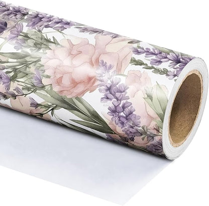 WRAPAHOLIC Floral Wrapping Paper Roll - Mini Roll - 17 Inch x 9.8 Feet - Lavender Flower Wrapping Paper, Perfect for Girls Women Birthday, Wedding, Bridal Shower