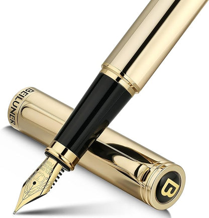 BEILUNER Gold Fountain Pen,Stunning Luxury Pens with 24K Gold Finish, Gorgeous 24K Gilded Nib(Fine), Trustworthy Pen Gift for Men&Women -Ink Converter-Elegant, Professional, Nice Pen for Writing