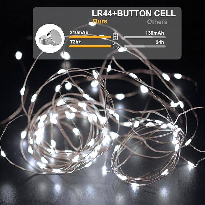 12 Pack Led Fairy Lights - White, Battery Operated LED Silver Wire String Lights, 7FT 20LED Mini Firefly Starry String Lights Waterproof Led Twinkle Lights for Mason Jar DIY Christmas Decor