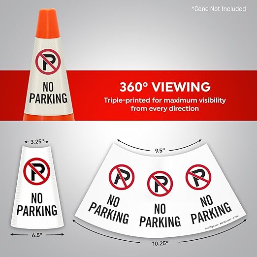 SmartSign No Parking Cone Message Sleeve, Bright Reflective [Cone Not Included]