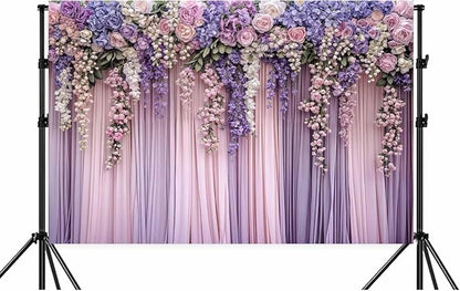 10x10ft Purple Flower Wedding Photography Backdrop Lavender Floral Wedding Bridal Photography Backdrop Anniversary Birthday Baby Shower Girl Party Banner Photo Booth Props Background Wall Decor
