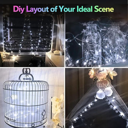 4 Pack 60LED Battery Operated Fairy Lights with Remote, 8 Modes LED String Lights with Timer, Dimmable, Memory Function, Waterproof Twinkle Fairy Lights for Outdoor Indoor Christmas Decor(Cool White)