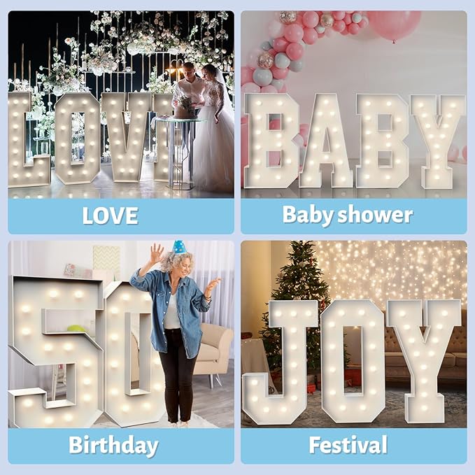 4FT Marquee Light Up Letters &,Party Decoration Large Marquee Light Up Letters with Weighted Water Bag,Pre-cut Foam Board Set Can Be Used for Birthdays,Weddings,Baby Anniversaries