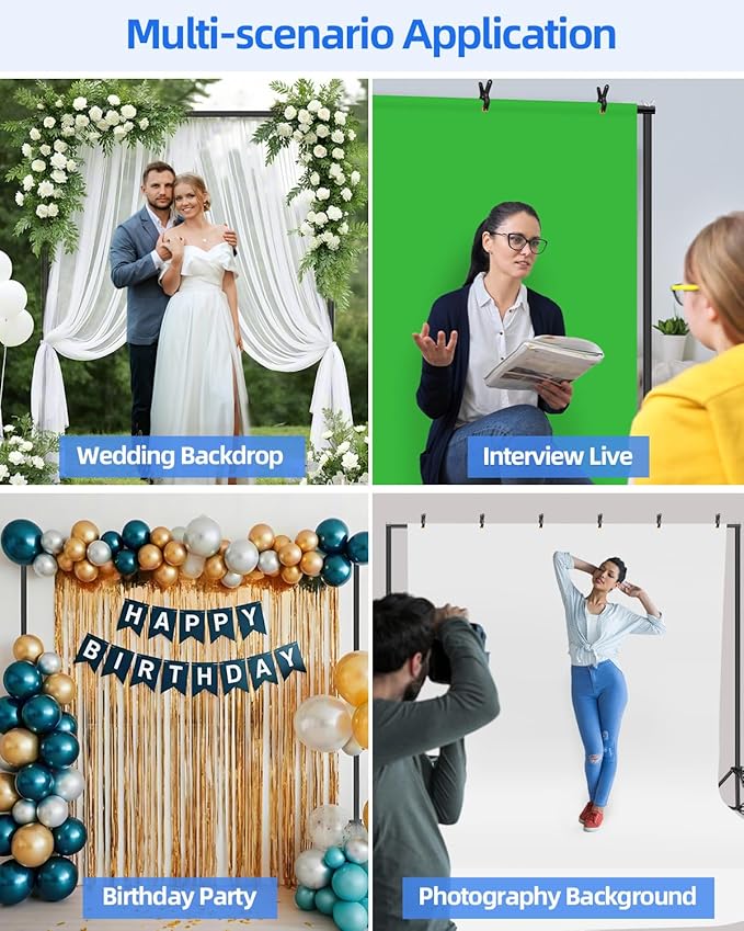 Hemmotop Backdrop Stand 10x8ft, Heavy Duty Photography Background Stand for Parties, Adjustable Photo Backdrop Stands Kit for Wedding, Photo Booth, Party, Decoration, Balloon, Projector Screen