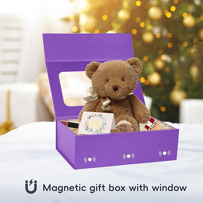 TIACABO Purple Large Gift Box with Window, 13.5"x9"x4.3" Bridesmaid Boxe for Gifts Giving,Birthday Gift Boxes with Magnetic,Closure Lid Gifts Box for Presents,Cute Boxe,Luxury for Gift Packaging