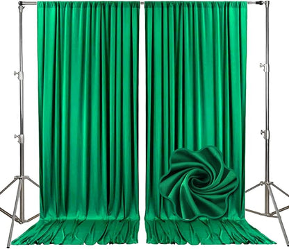 10ft x 10ft Deep Green Backdrop Curtains for Parties, Fabric Satin Background Curtain with Rod Pockets for Weddings, Birthday, Baby Shower, Photography, Graduation Party Backdrop Drapes, 2 Panels