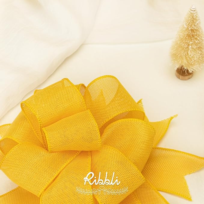 Ribbli Yellow Burlap Wired Ribbon, 2-1/2” Inch x Continuous 20 Yard, Wired Edge Ribbon for Wreaths,Big Bows,Tree Decoration,Outdoor Decoration