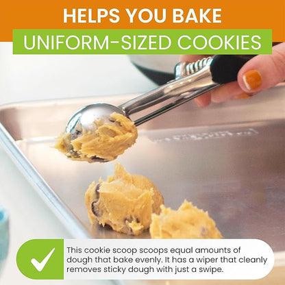 Spring Chef Large #20 Stainless Steel Cookie Scoop for Baking, Multifunctional Cookie Dough Scoop with Trigger Release - Dishwasher Safe Melon Baller - 2.93 Tablespoon Food Scooper for Kitchen - Black