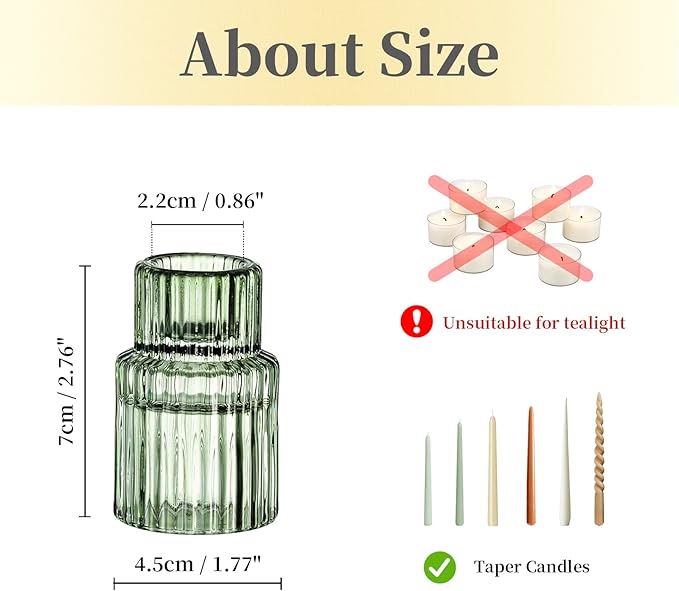 Hewory Glass Taper Candle Holders: 10 PCS Green Vintage Candle Holder Candlestick Holders Bulk, Ribbed Glass Candle Holder Candle Sticks Holder Decor for Table Centerpiece Wedding Christmas Home Decor
