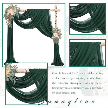 Emerald Green 4 Panels Wedding Arch Draping Fabric 20Ft Length x 28" Width Arch Drapes Chiffon Fabric Sheer Curtains Backdrop for Party Bridal Decorations Wedding Ceremony Stage Reception Decor