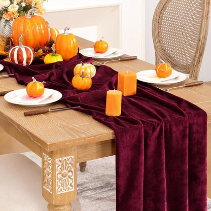 Burgundy Velvet Table Runner 3 Pack Fall Thanksgiving Red Table Runners 20 x 120 Inch Luxurious Elegant Velvet Fabric Friendsgiving Table Decor for Christmas Dinner Wedding Bridal Baby Shower