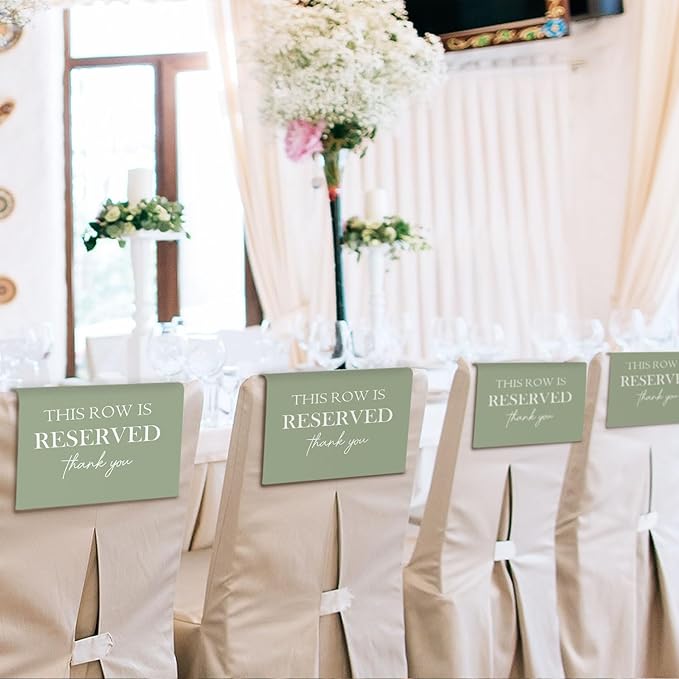Reserved Seating Chair Signs, This Row Is Reserved Pew Cloths Seating Placeholder for Church Pews, Sage Green Wedding Decorations for Reception Parties Event (Sage Green, 4 PCS)