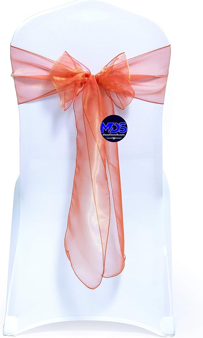 MDS Pack of 125 PCS Organza Chair Sashes Wider Dining Chair Bows Ribbon Tie Back for Wedding Party Birthday Bridal Shower Reception Event Banquet Home Chair Cover Decoration - Brunt Orange