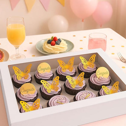 VGOODALL 12 Count Cupcake Boxes, 12PCS Cupcake Holder with Window White Pastry Boxes for Birthday Holiday Party Bakery Supplies
