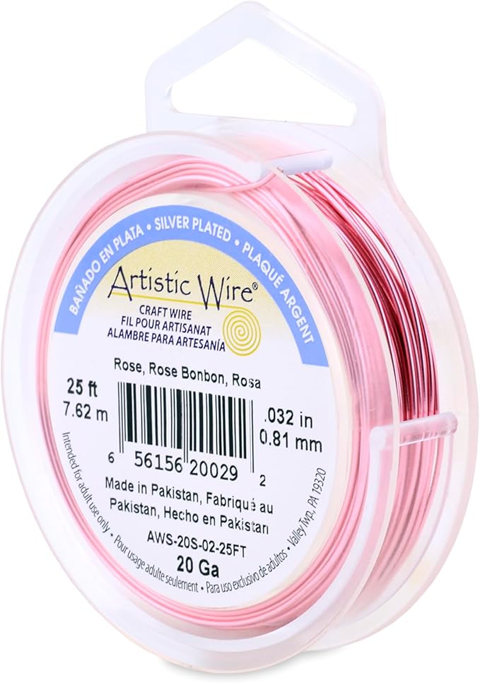 Artistic Wire, 20 Gauge Silver Plated Tarnish Resistant Colored Copper Craft Wire, Rose, 10 yd