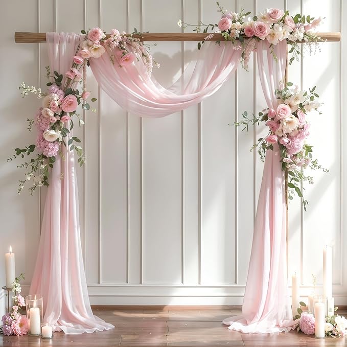 Wedding Arch Draping Fabric, 1 Panel 28" x 19Ft Blush Arch Drapes Sheer Backdrop Curtain for Wedding Ceremony Party Ceiling Decor