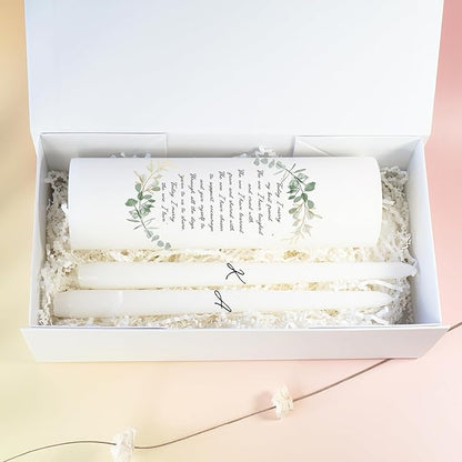 Unity Candles for Wedding, Modern Unity Set, Custom and Personalized Taper Candles with Bible Quote, Unscented White Premium Wax, Religious and Wedding Ceremony, Special Events (Custom Initials)
