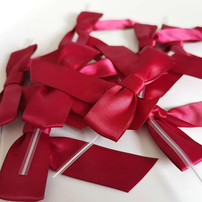 3-1/2" Burgundy Satin Ribbon Bows with Twist Ties Giant Bows for Christmas Holiday Gift Packing&Wrapping (50pcs,Burgundy)