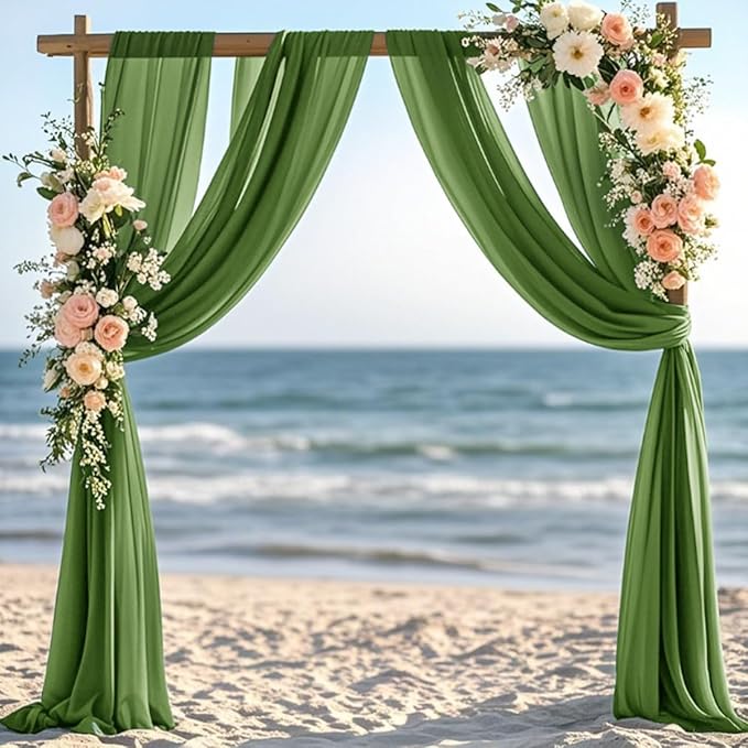 Olive Green Fall Elegant Arch Draping Fabric 2 Panels Outdoor 29" × 20Ft Sheer Chiffon Curtain Drapes for Wedding Ceremony Birthday Party Garden Brunch