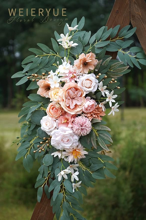 Artificial Wedding Arch Flowers Kit(Pack of 2) for Wedding Arch, Bridal Shower, Ceremony and Reception Backdrop Decoration (Coral Pink)