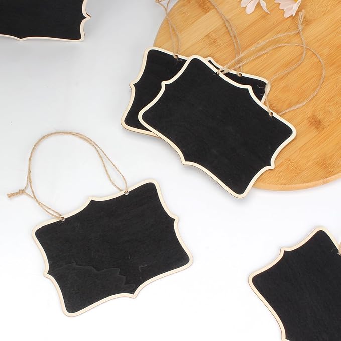 12 Pcs Mini Wooden Chalkboard Signs for Message Board Signs, Mini Chalkboards Hanging Price Tags with String, 6.5x5 Inch Rectangle Chalkboards Message Board Hanging Signs for Party Buffet Food