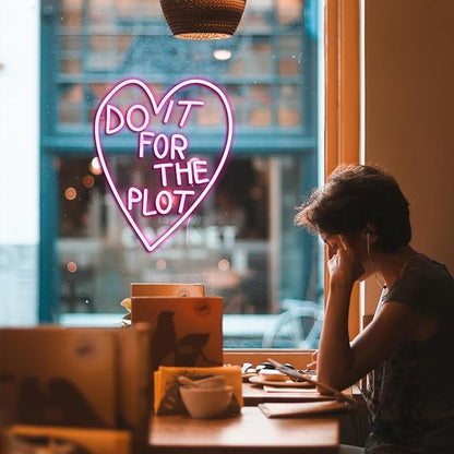 Do It For The Plot Neon Sign Dimmable Pink Words Neon Light for Wall Decor USB Led Heart Neon Light Sign for Bedroom Living Room Wedding Party Bar Neon Sign