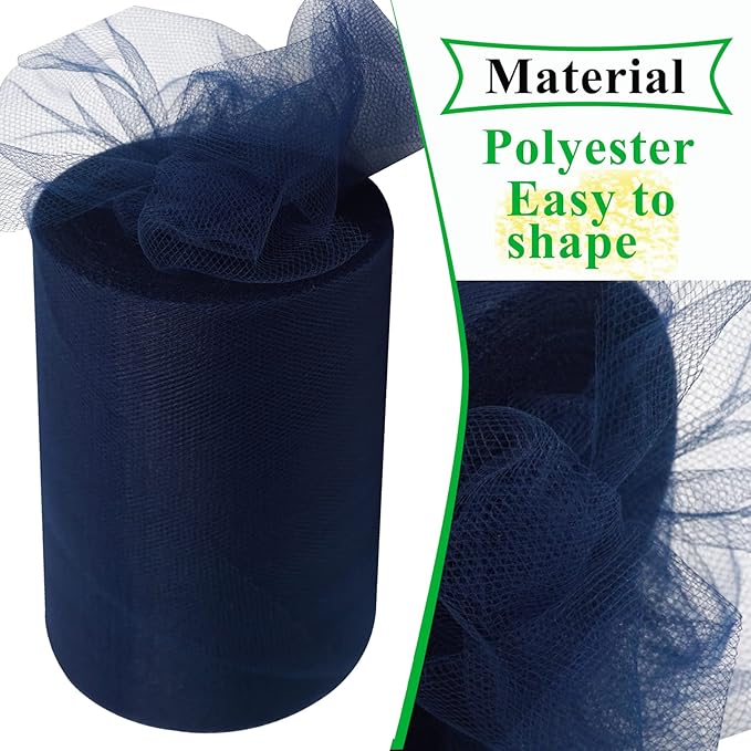 Navy Blue Tulle Fabric Rolls 6 Inch by 100 Yards (300 feet) Fabric Spool Tulle Ribbon for DIY Navy Blue Tutu Bow Baby Shower Birthday Easter Party Wedding Decorations Christmas Craft Supplies