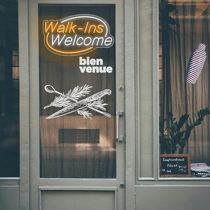 Walk-Ins Welcome Neon Sign, Neon Sign For Wall Decor, Yellow + white Led Signs Usb Powered, Living Game Room Decor, For Bedroom Restaurant Bar Hotel Shop Party Birthday(16.5x9.4in)